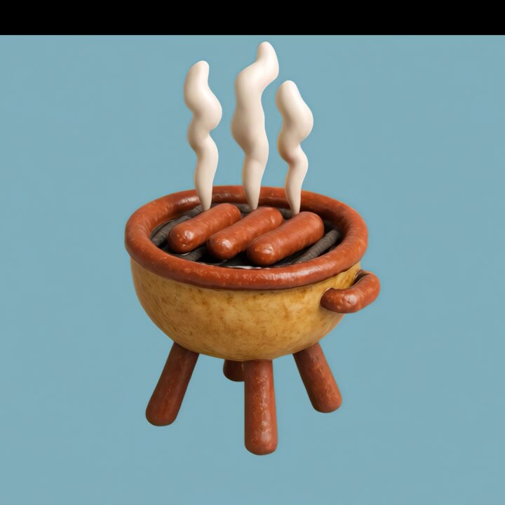 3D Animation of Sausages Grilling on a Small Barbecue