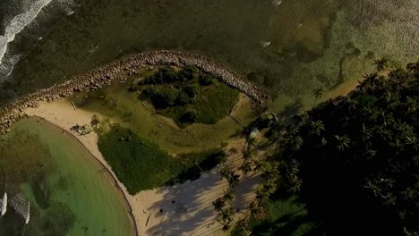 Una-Vibrante-Playa-De-Miami-Con-Aguas-Cristalinas,-Palmeras-Y-Una-Multitud-Bulliciosa,-Vista-Aérea,-En-Los-Estados-Unidos.