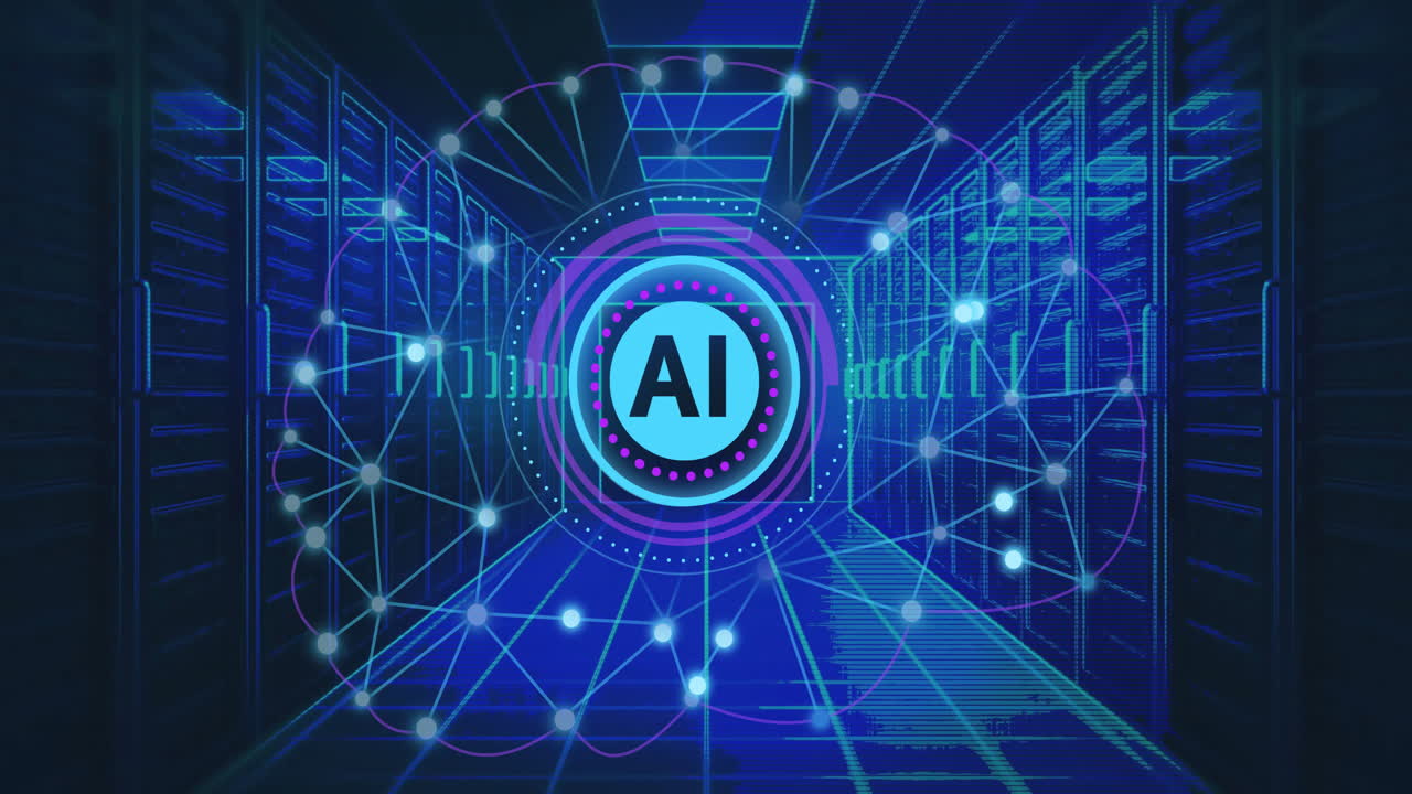 animación del cerebro de la ia y procesamiento de datos a través de servidores informáticos