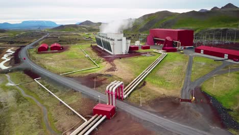 drone aerial over the krafla geothermal power plant in iceland where clean electricity is generated 10