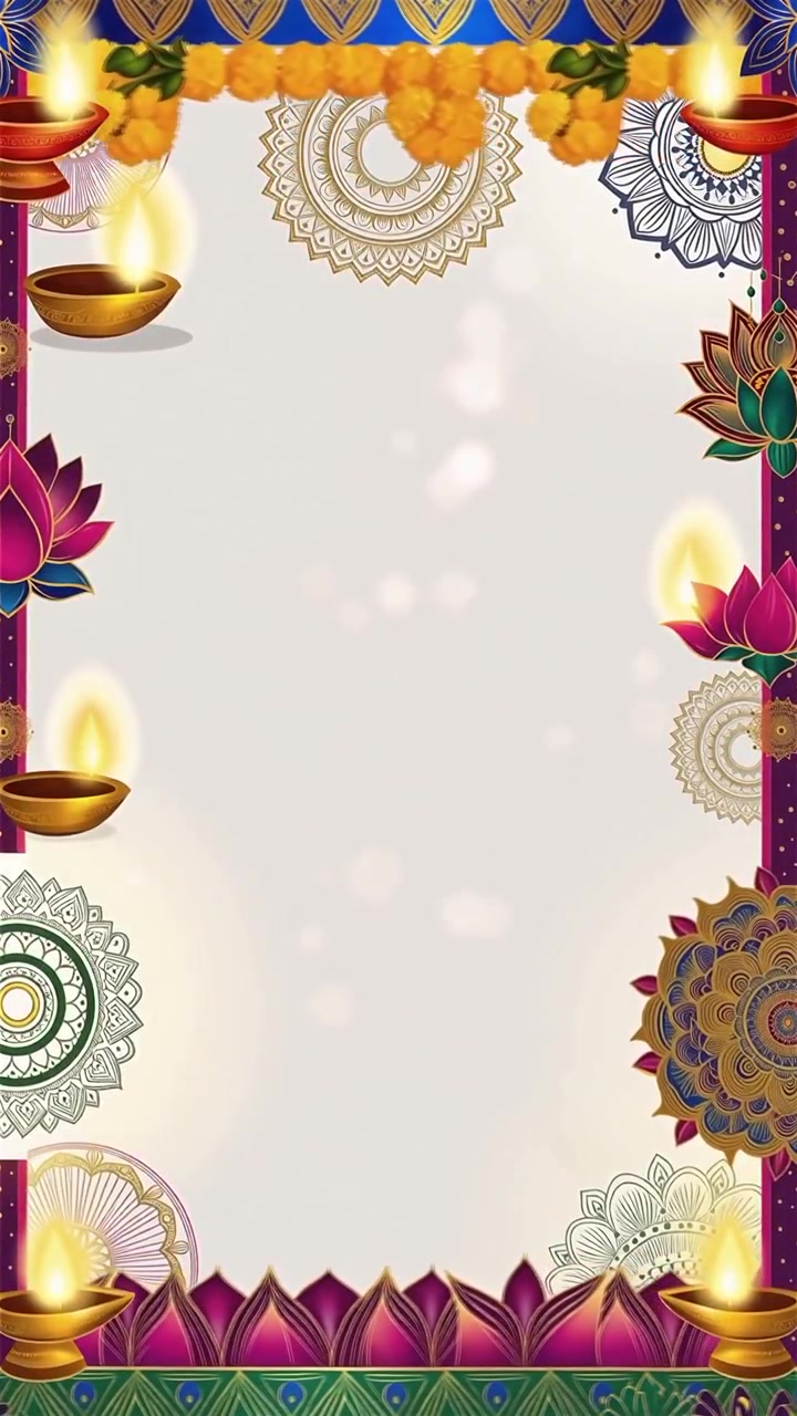Sfondo Diwali con Diyas luminosi, Rangoli e fiori di loto