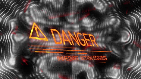 danger warning animation over wavy black and white background with text immediate action required