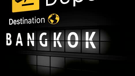 3d generated animation, analog flight information display board with the arrival city of bangkok