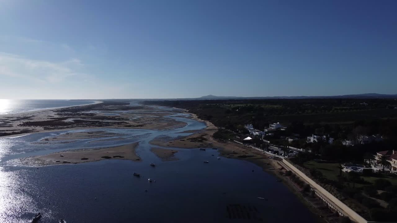 Aerial view of Cacela Velha Beach - Sitio da Fábrica - Ria Formosa, Algarve - Portugal. The Algarve's best secret - Resort Robinson Quinta da Ria