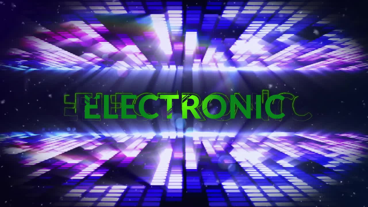 animación de texto electrónico sobre luces intermitentes sobre un fondo azul oscuro