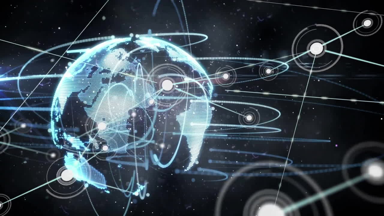 Animation of network of connections with spots over globe
