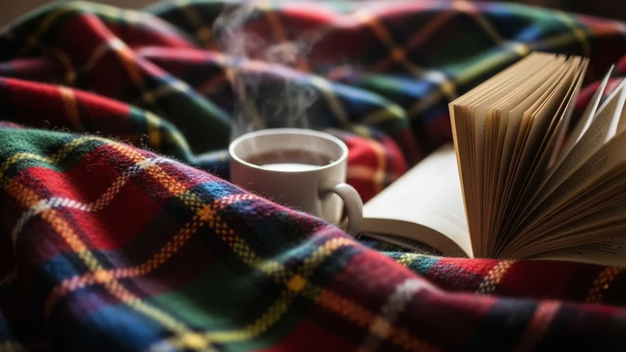 Cozy Comfort: A Warm Cup of Coffee, an Open Book, and a Snug Blanket Perfect for Relaxation and Escaping into a World of Stories on a Chill Day