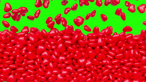 corações vermelhos 3d caindo na tela verde