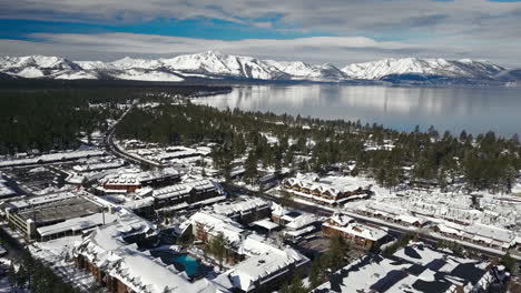 aerial footage of the snowstorm at lake tahoe california nevada usa