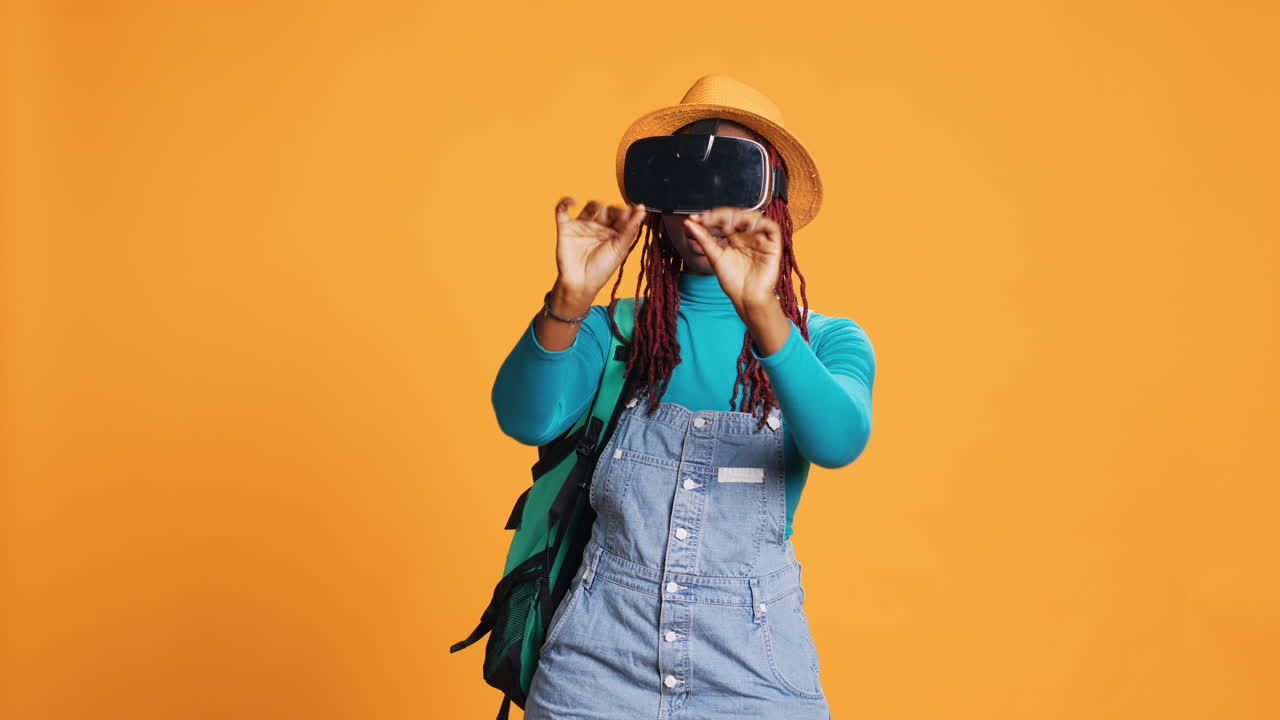 Modern model using vr glasses on holiday