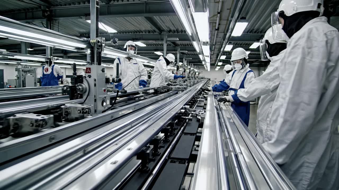 Factory Workers on an Assembly Line