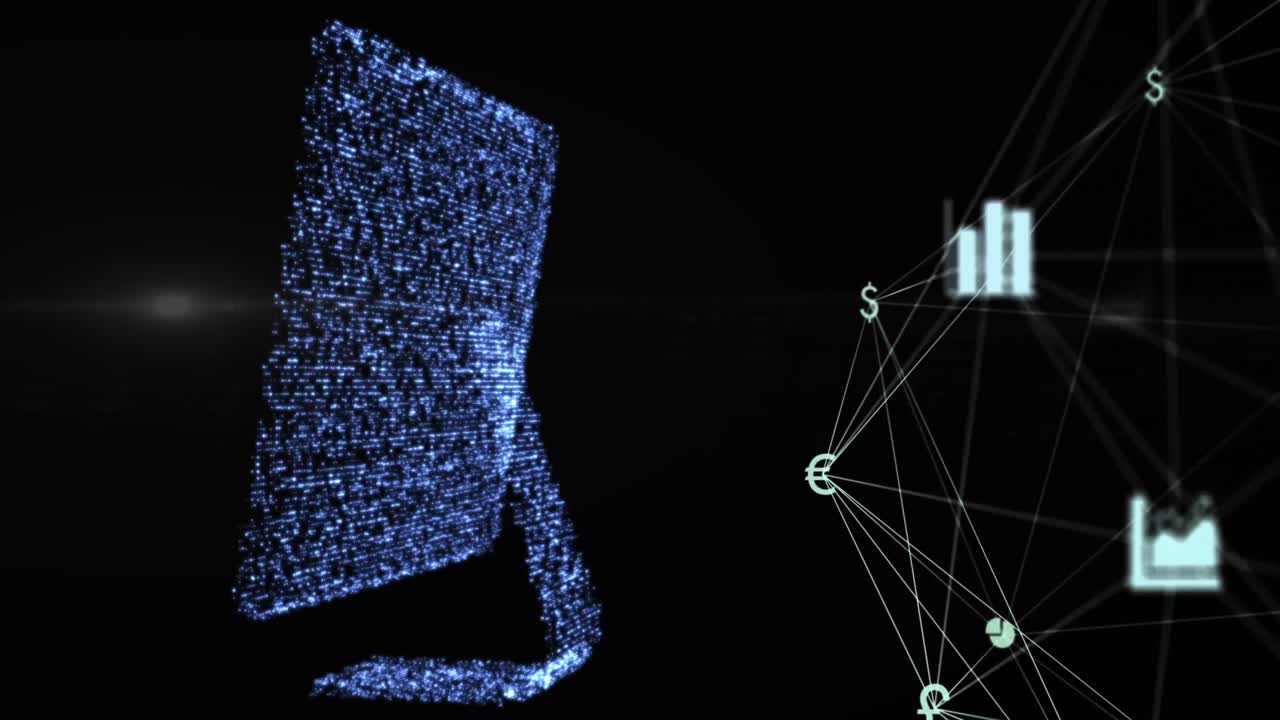 animación de la red de conexiones con iconos a través de una computadora digital.