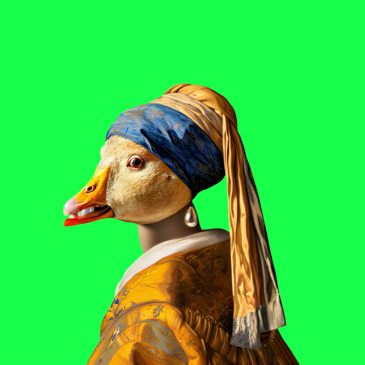 Duck surreal art parody portrait animation, transparent 4K video, green screen