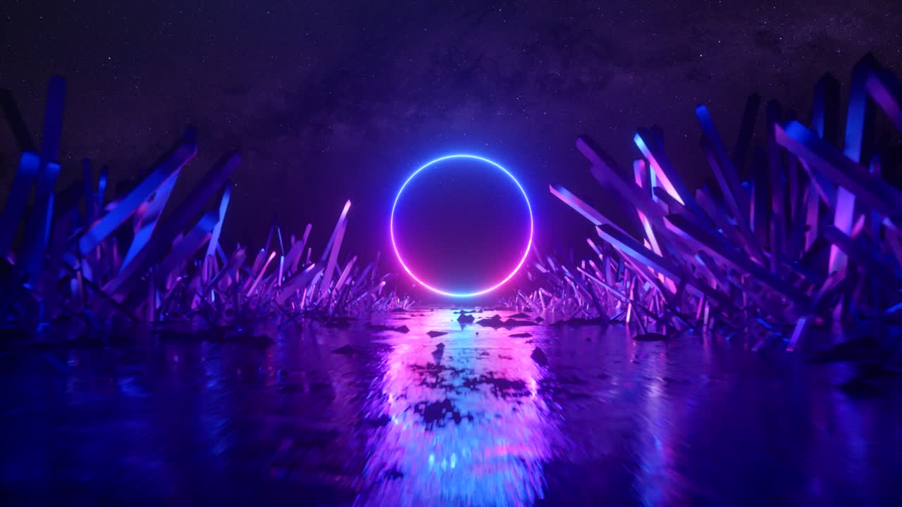 неоновый круг через кристаллический путь