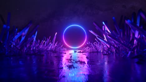 círculo de neón a través de la vía de cristal