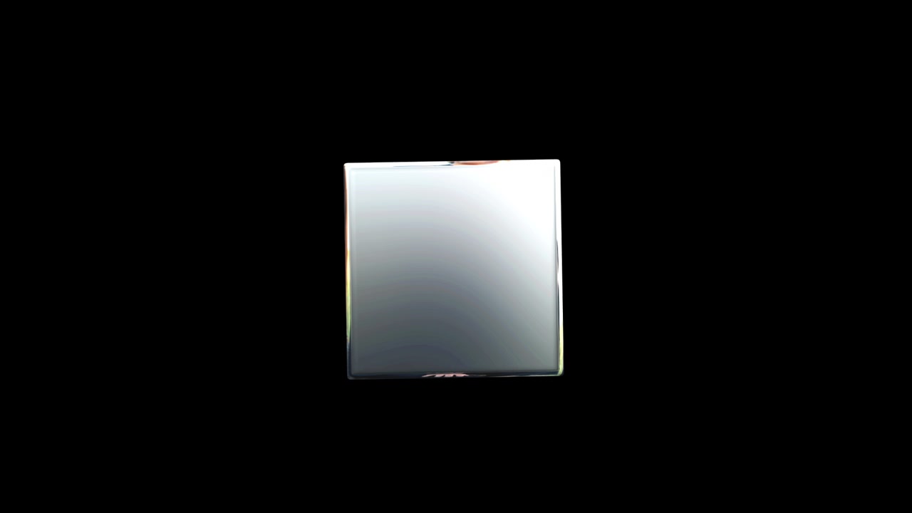 Rotating Metallic Square Shape on Black Background