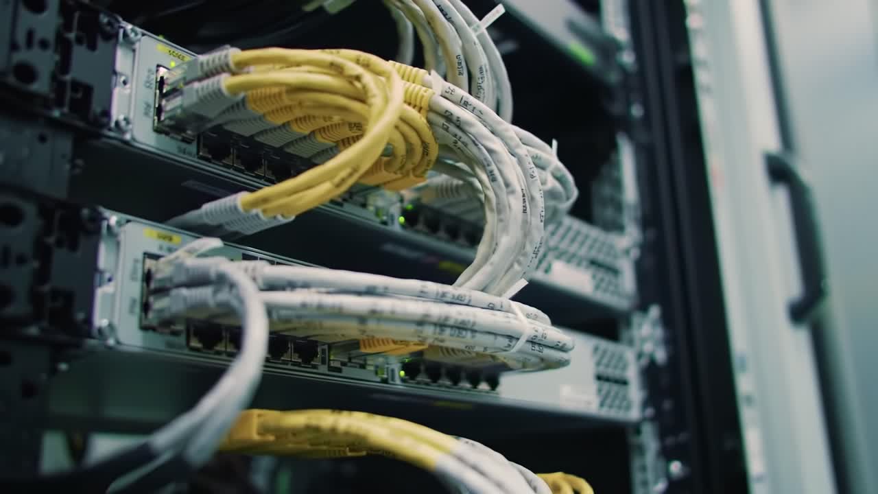 Exploring the Intricate Network Connections of Modern Data Centers: A Close-Up Look at High-Speed Cables and Equipment Systems in Action