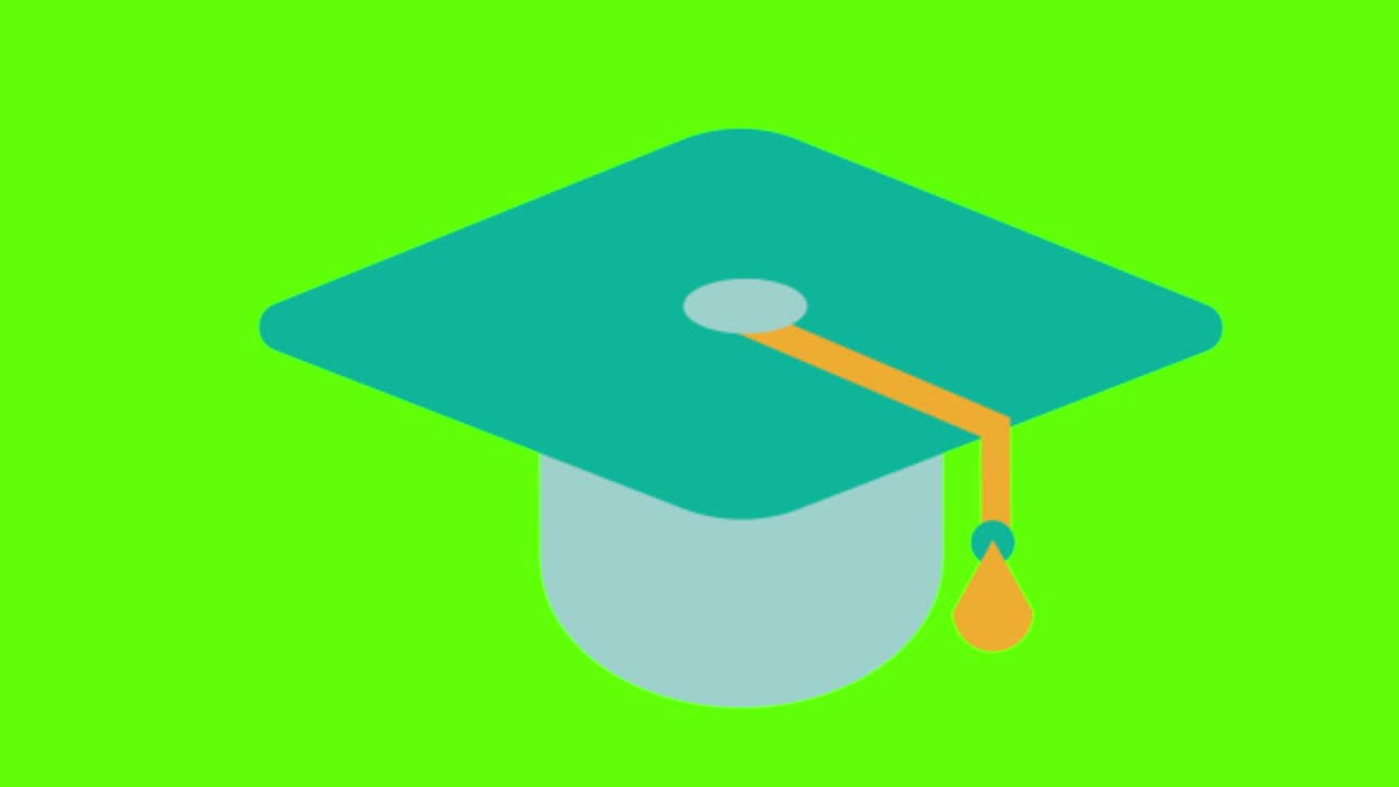 animazione di un cappello di laurea su uno sfondo di schermo verde