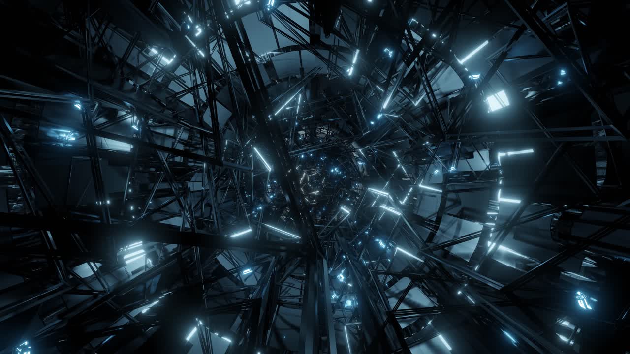 desctroyed abstract blue scifi tunnel loop in 4k and 60fps