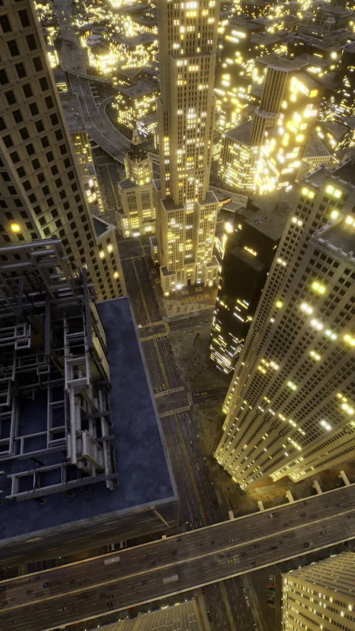 Nighttime urban skyline highlights stunning architectural details