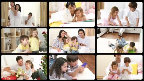 montaje de familias alegres divirtiéndose
