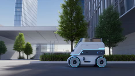 autonomous delivery robot operating in a modern urban environment
