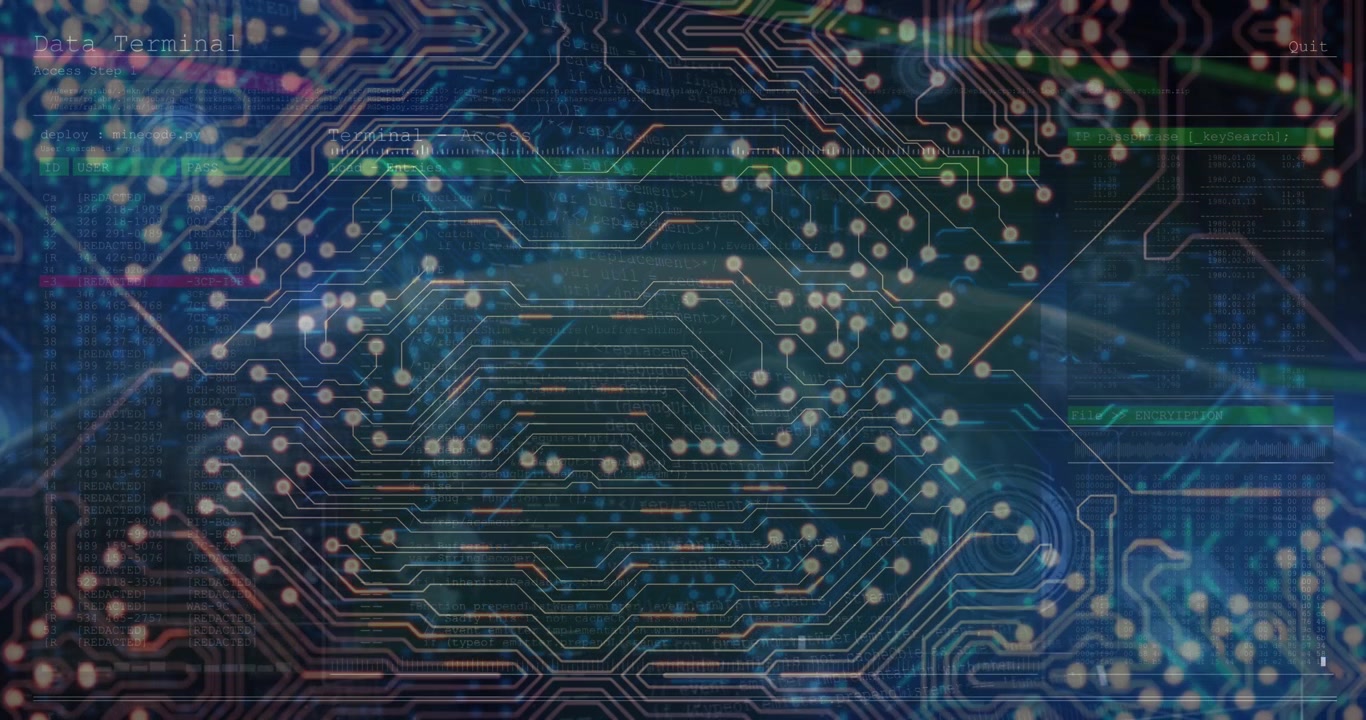 Animation of network of connections over globe and data processing