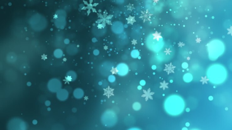 White snowflakes and stars and abstract bokeh particles falling