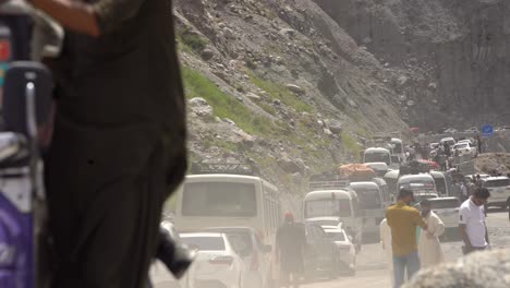 traffic jam on a winding mountain road