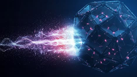 a stunning visualization of a futuristic energy sphere emitting colorful plasma energy in a dynamic and abstract digital environment