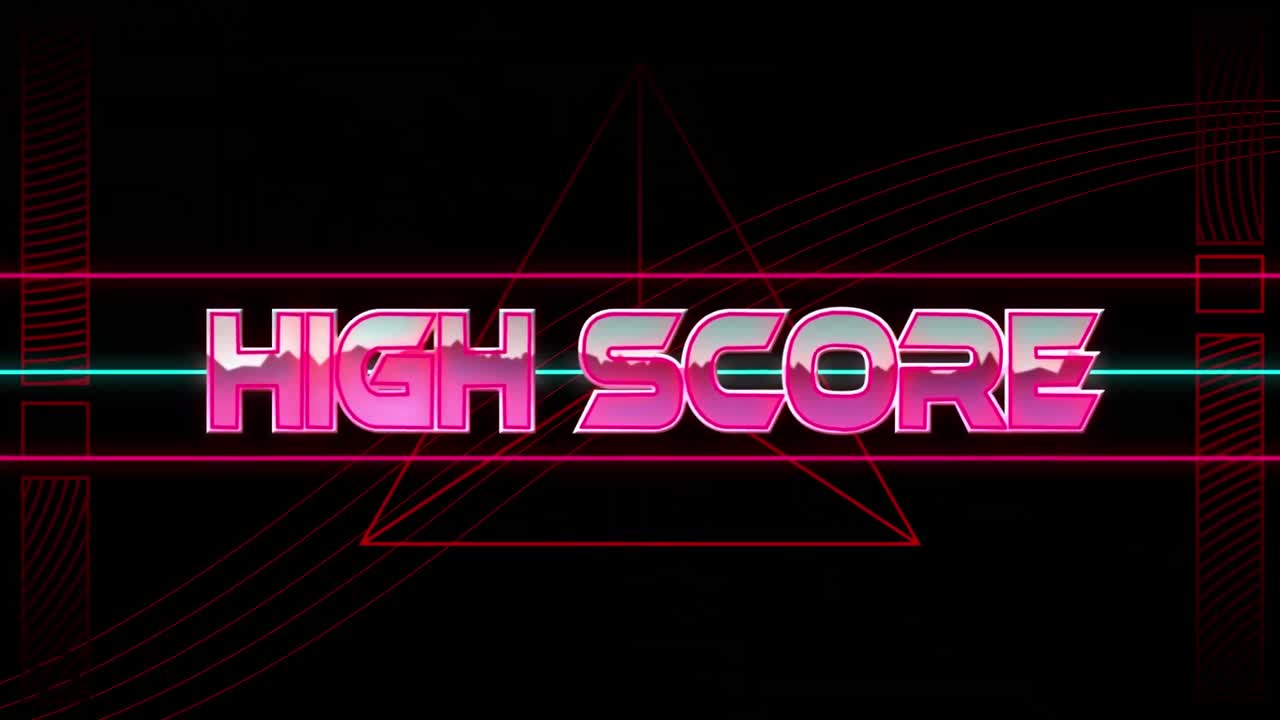 검은색 배경에 빛의 흔적 위에 높은 점수 텍스트의 애니메이션