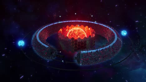 ciudad futurista de ciencia ficción en un planeta anillo con estructuras cyberpunk bucle sin fisuras