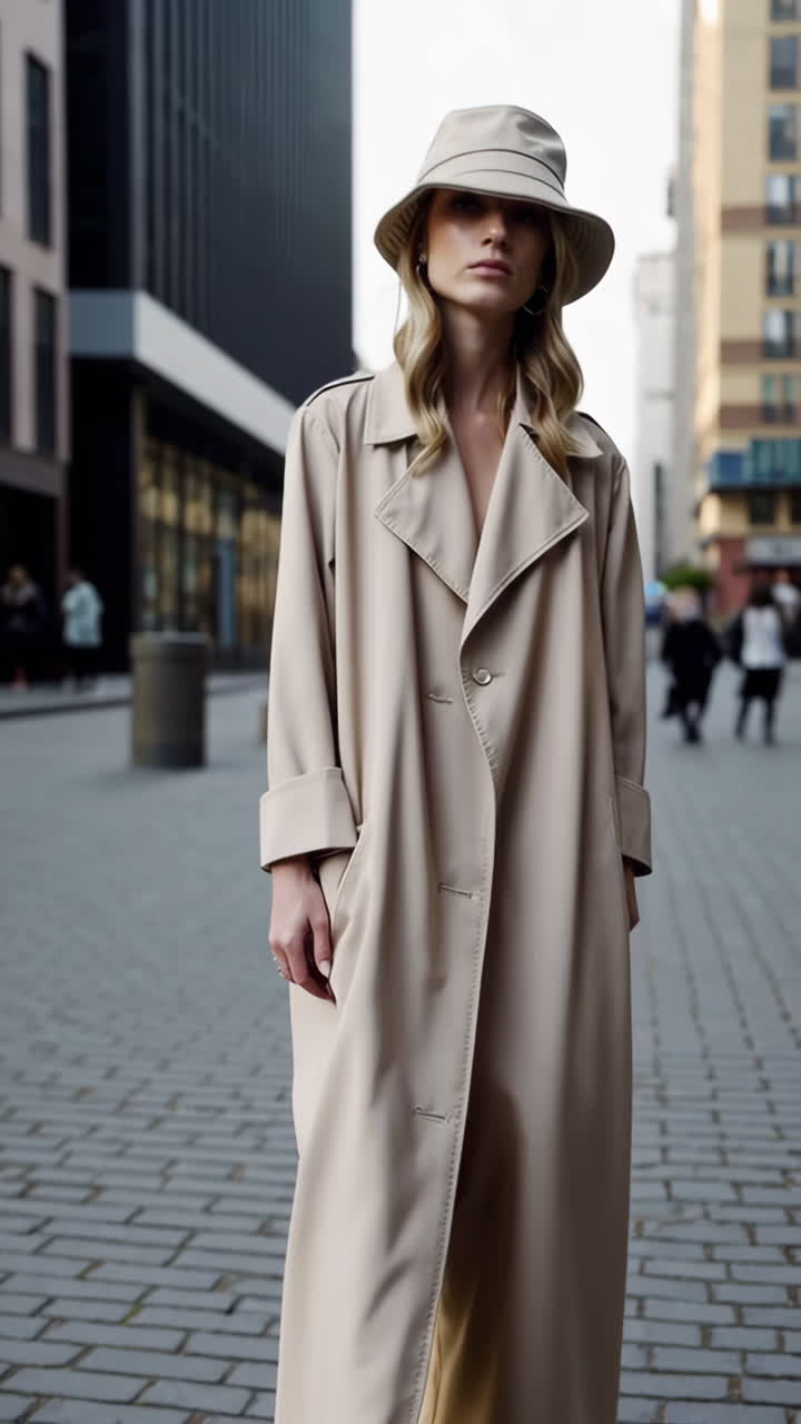 Street Style Portrait: Woman in Trench Coat and Bucket Hat