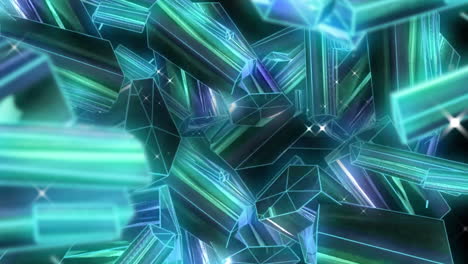 animation of glowing 3d turquoise blocks of shiny metal turning