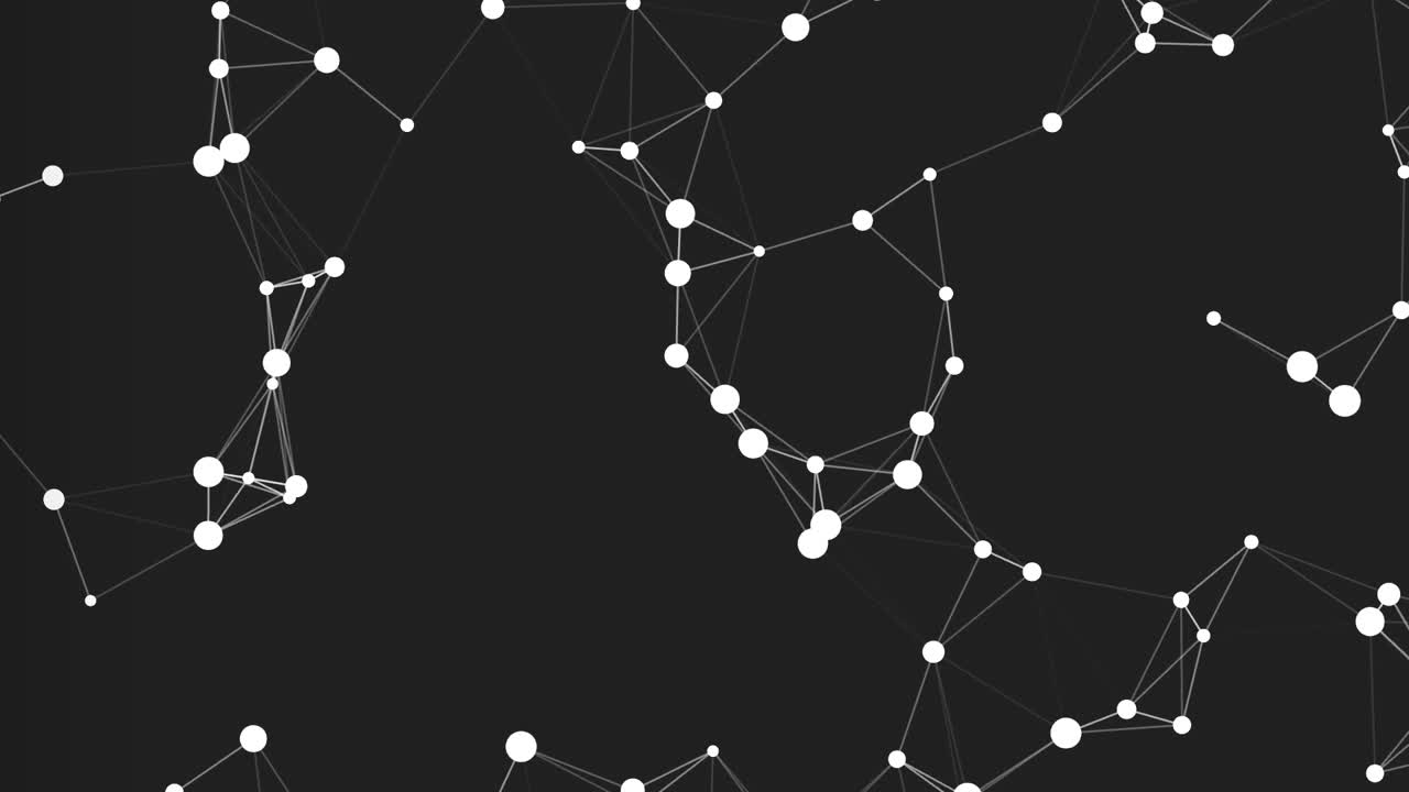 White Circles Connected With Line Moving In Black Background