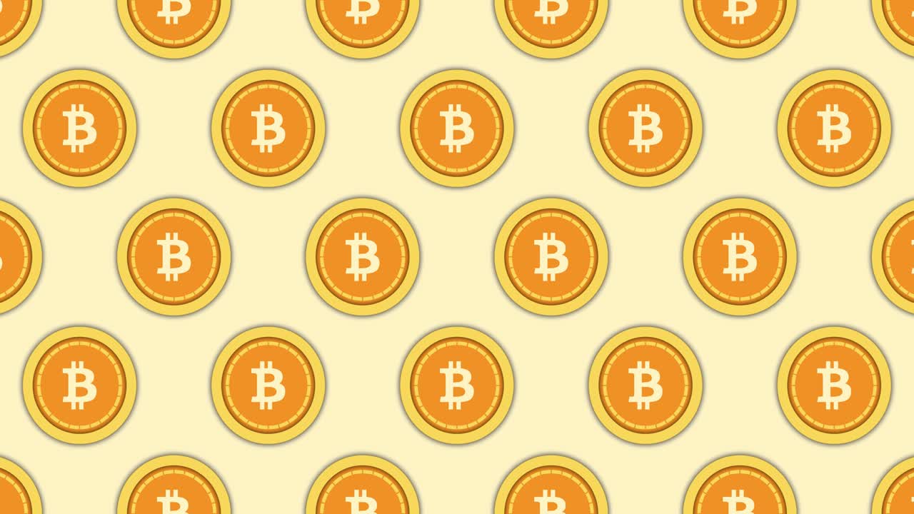 Bitcoin coin rotates decreases and increases, seamless loop. BTC icon symbol Cryptocurrency motion animation. Horizontal composition, 4k video quality
