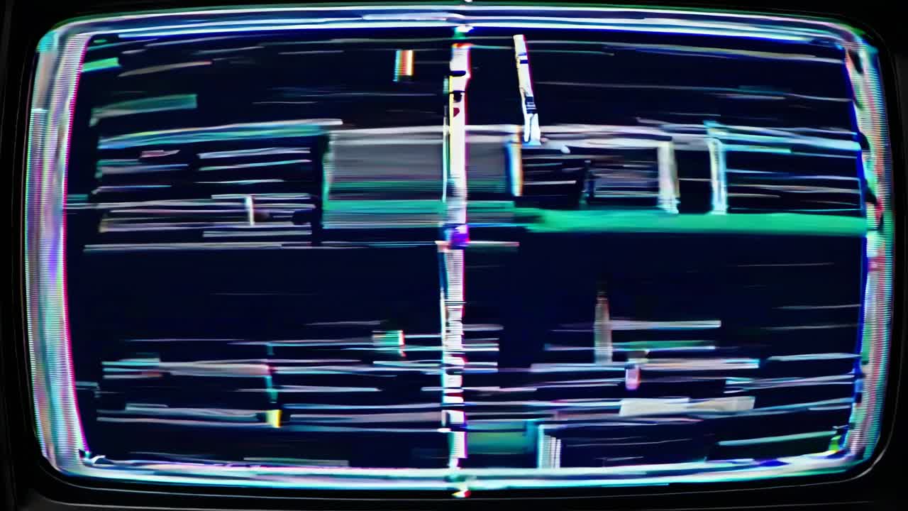 Retro video glitch effect with horizontal lines and distortion