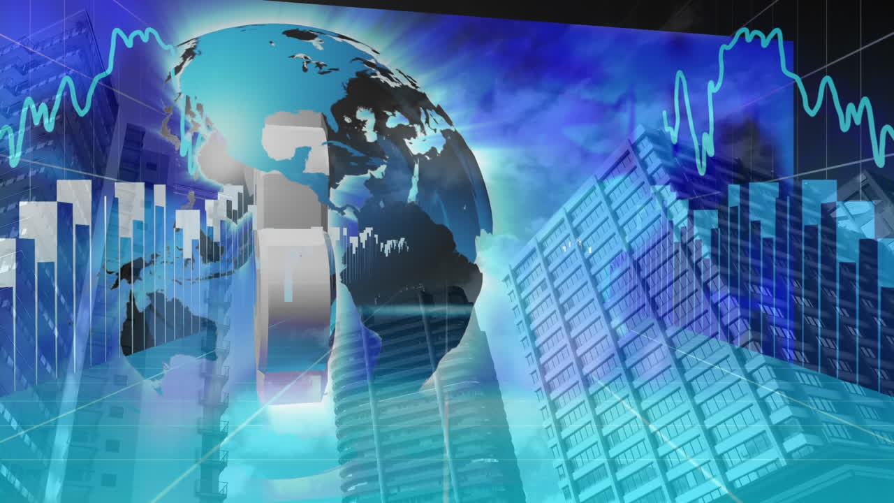 animación del globo terrestre y el signo del dólar estadounidense con procesamiento de datos.