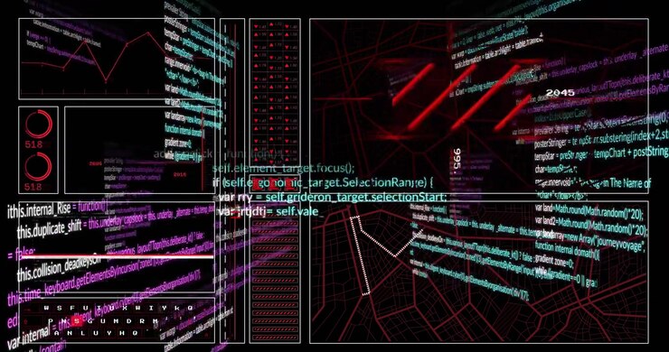 Code fragments aligning console activating beams sweeping map and filling gauges visualizing data