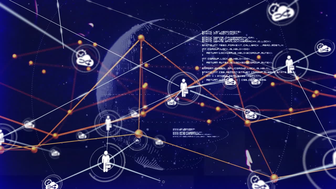 Network of connections and data processing animation over digital globe background