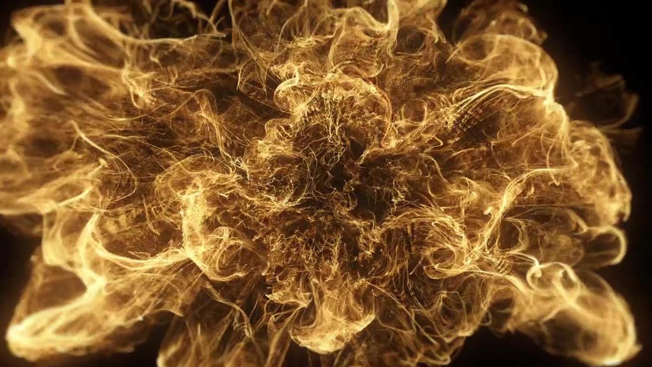 Abstract Golden Energy Explosion Expanding on Black Background