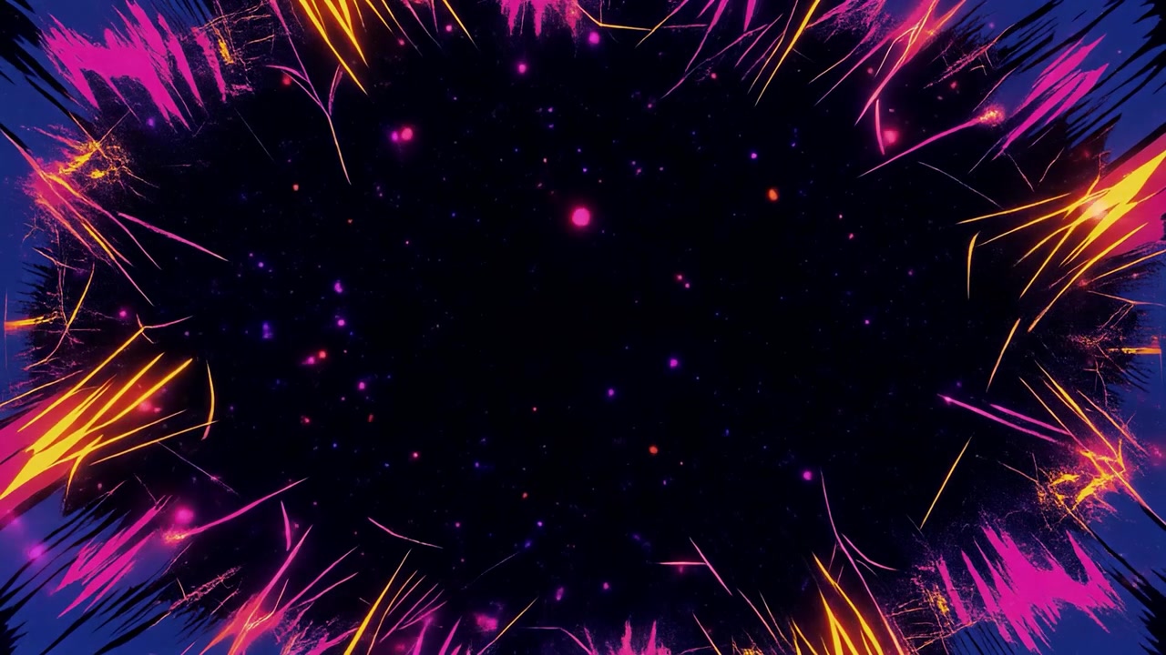 Abstract Neon Light Streaks and Particles on Dark Background