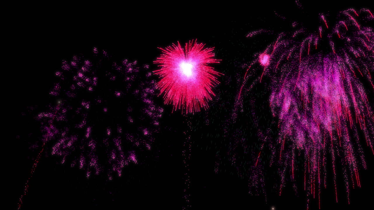 Animation of pink fireworks on black background