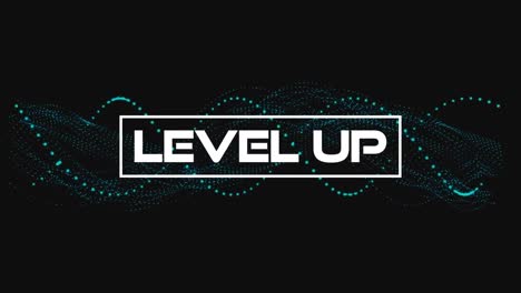 Animation-of-level-up-text-and-shapes-on-black-background