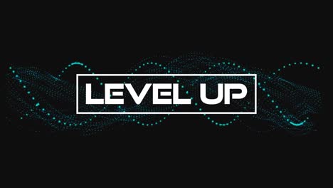 animation of level up text and shapes on black background