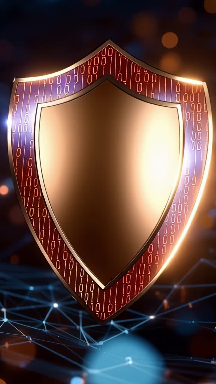 A Glimmering Digital Shield Symbolizing Cybersecurity and Data Protection in a Futuristic Networked Environment, Reflecting Advanced Technological Safeguards