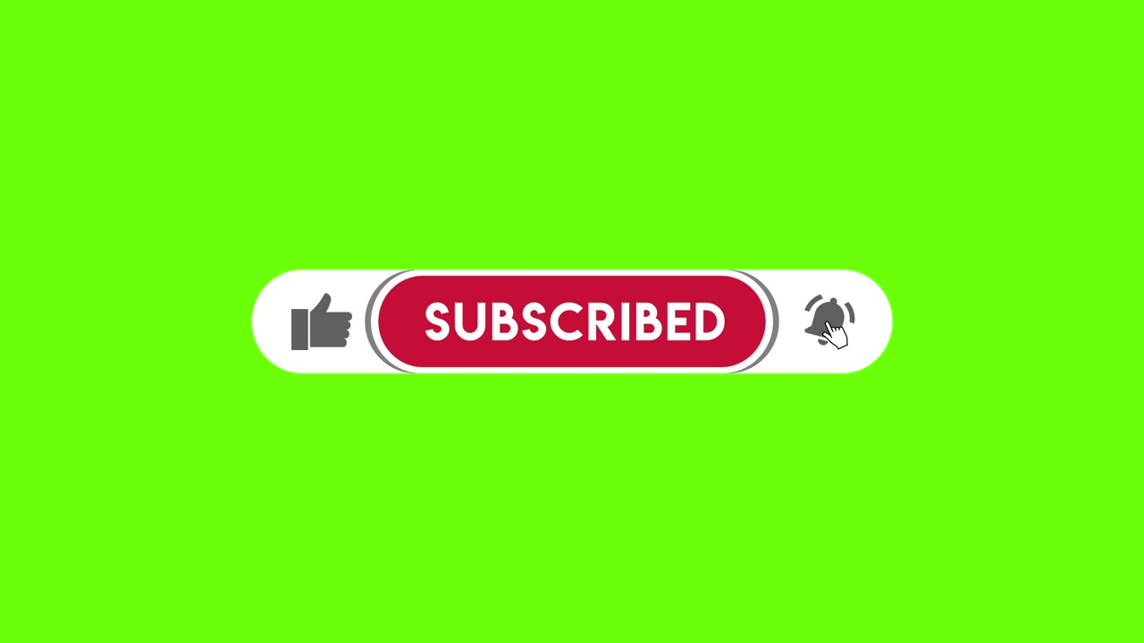 Animated Mouse Clicking Subscribe Button and Notification Bell on Green Screen