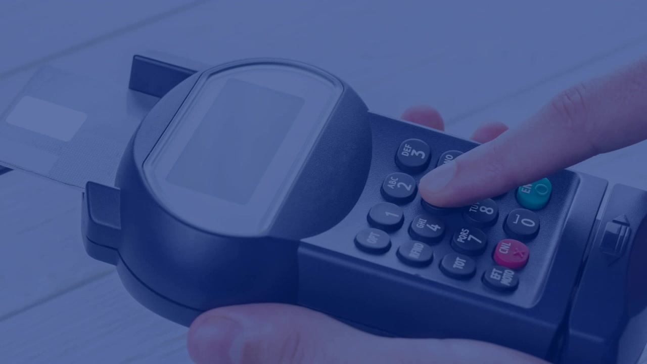 Animation of interference over hand paying with credit card