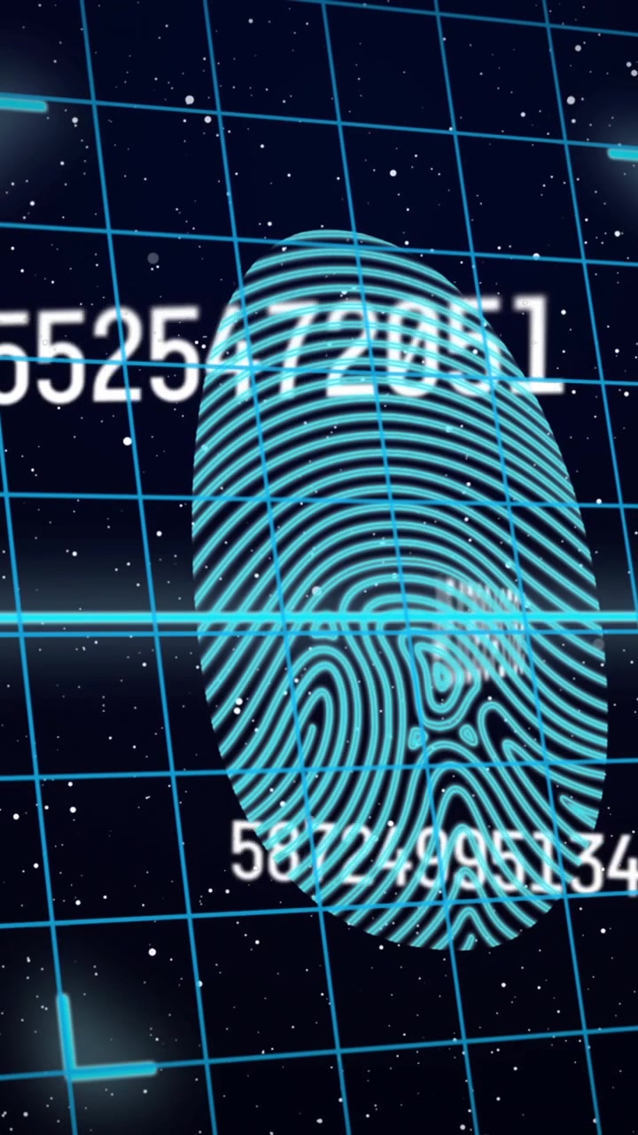 Animation of finger print and grid over dark background