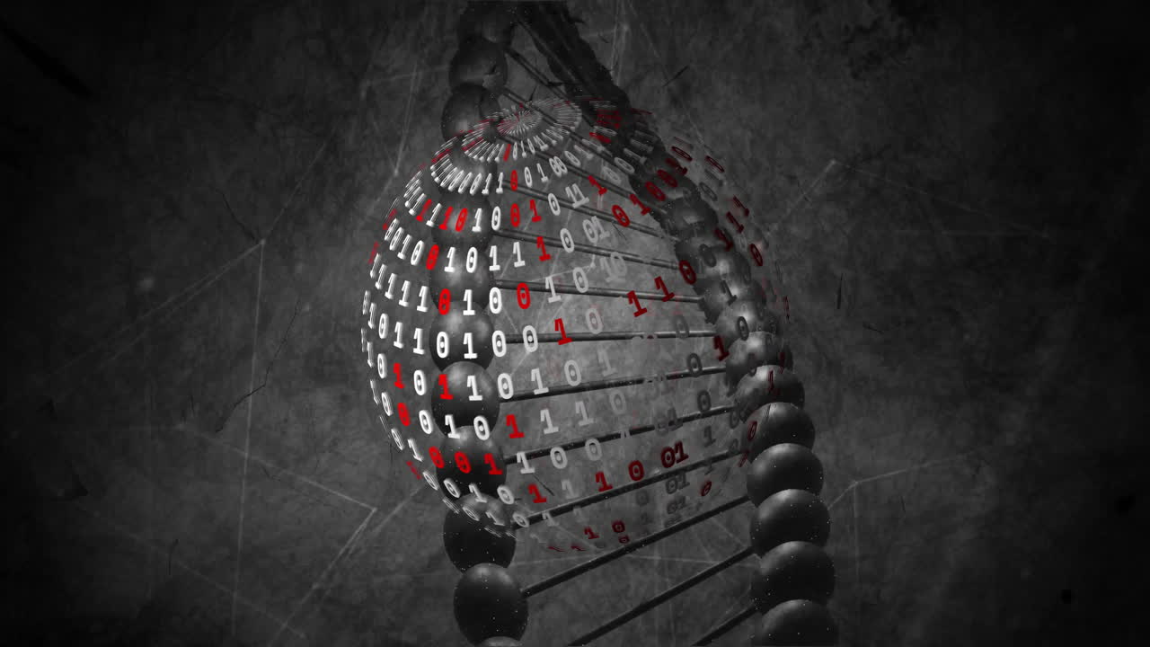 이진 코드 및 dna 스트랜드, 과학 데이터 처리 애니메이션